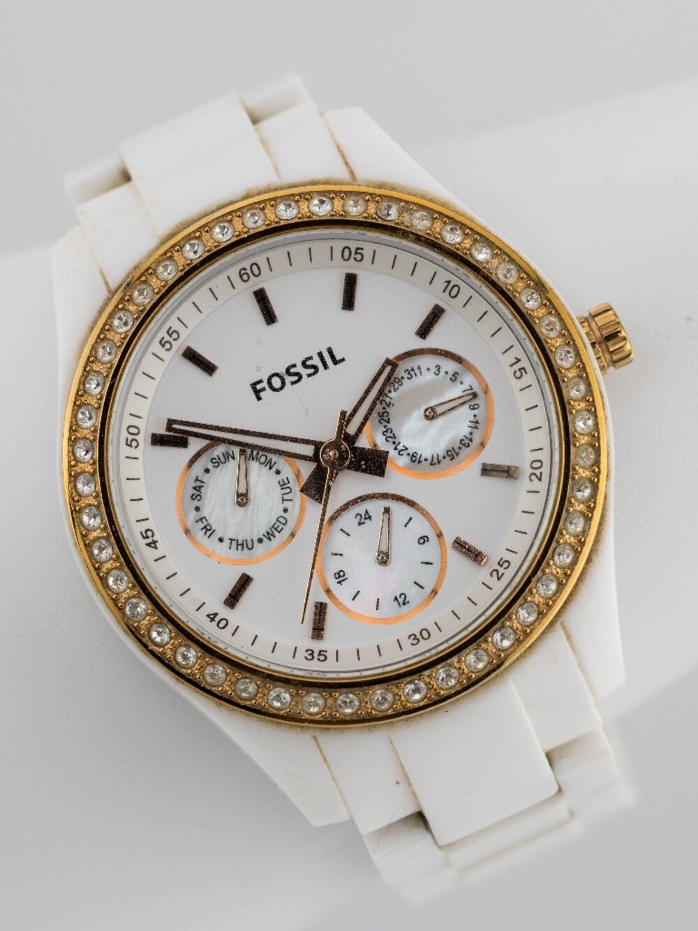 Fossil Stella ES2869 Women's White Rose Gold Quartz Analog Watch Fresh Battery